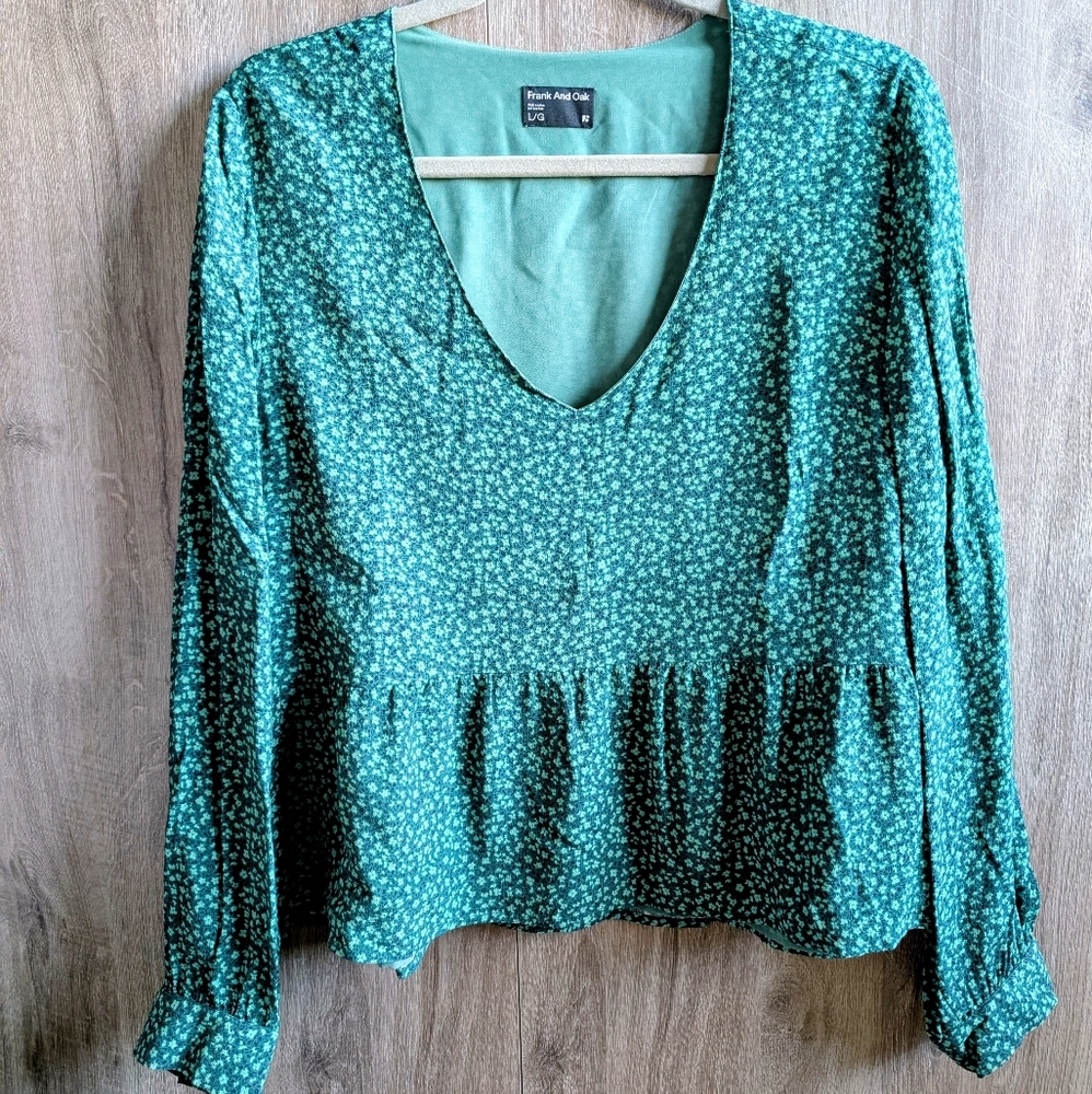 Frank And Oak Green Floral Peplum Blouse